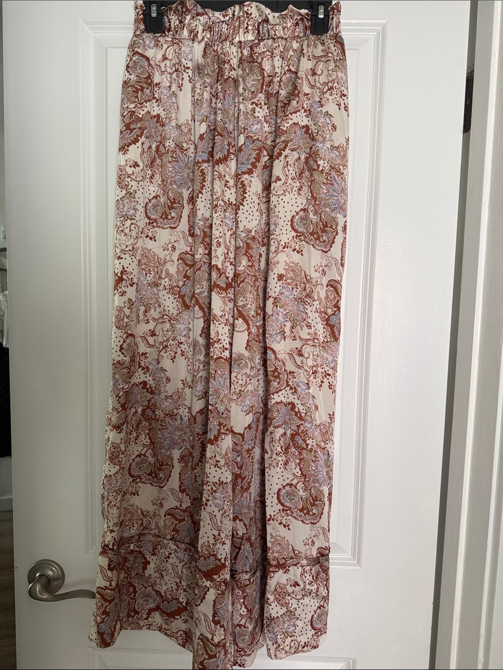 Free People satin wide leg pants with Brown Paisley Print